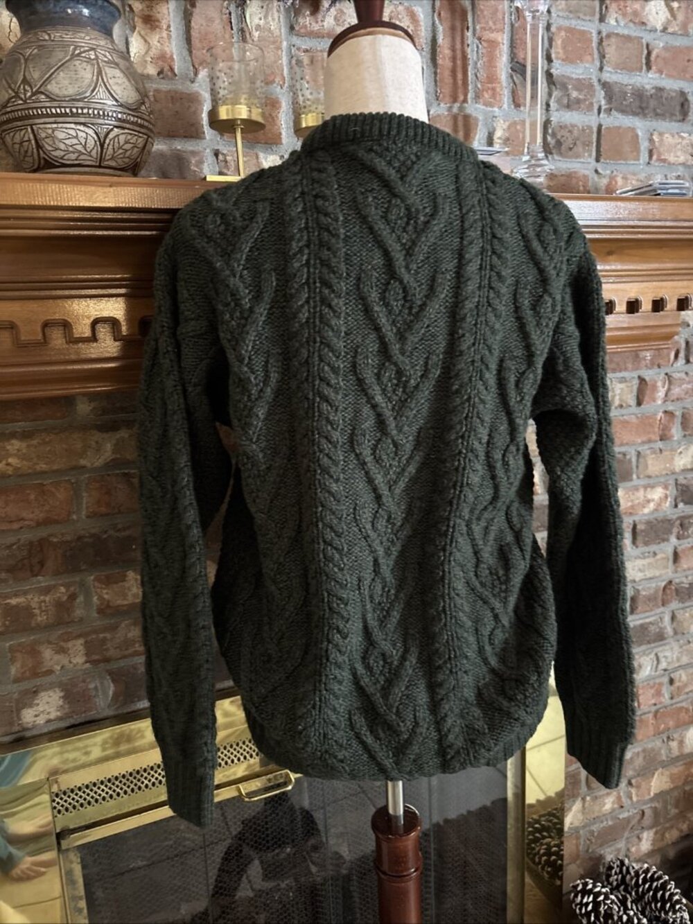 saol ireland sweater Green Cable Knit 100% Merino Wool Size Small - Picture 3 of 7